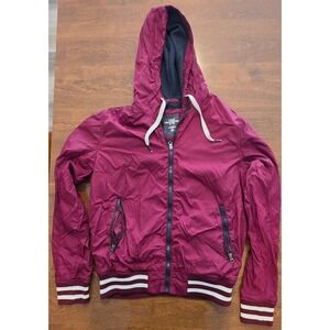 HM L.O.G.G. Mens Burgundy Lightweight Hooded Windbreaker Jacket Maroon Size M